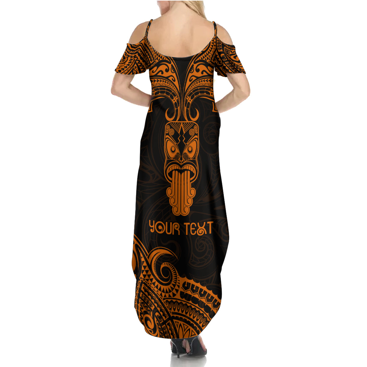 Personalised New Zealand Te Reo Maori Family Matching Summer Maxi Dress and Hawaiian Shirt Kia Kaha Maori Language Week Gold Style - Wonder Print Shop