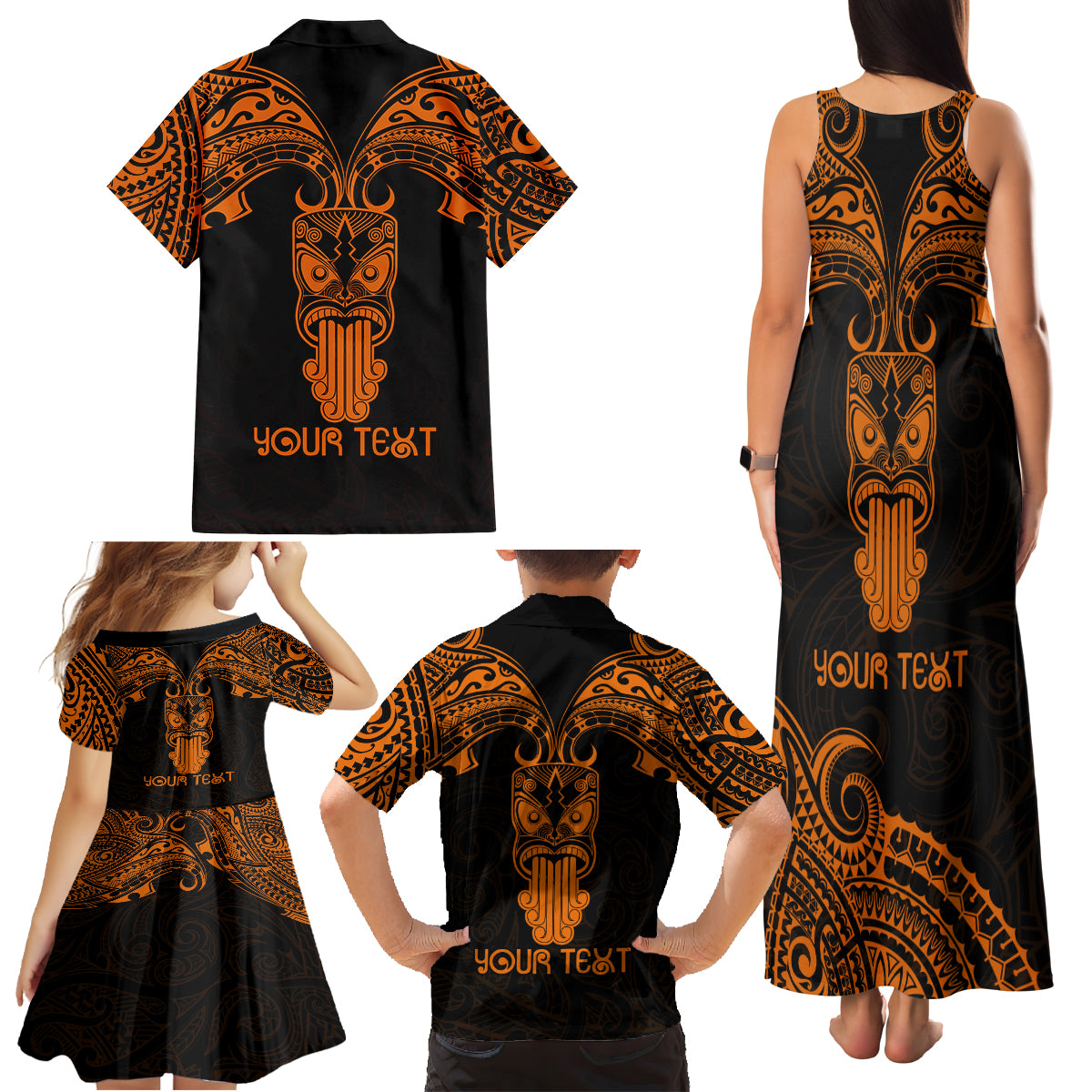 Personalised New Zealand Te Reo Maori Family Matching Tank Maxi Dress and Hawaiian Shirt Kia Kaha Maori Language Week Gold Style - Wonder Print Shop