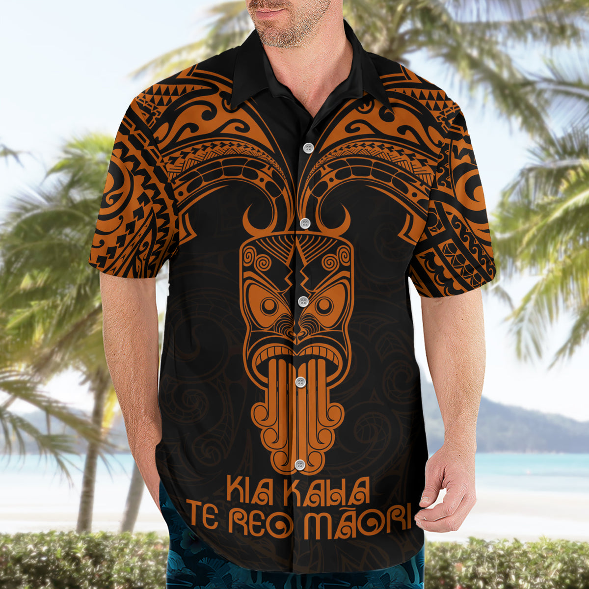 Personalised New Zealand Te Reo Maori Hawaiian Shirt Kia Kaha Maori Language Week Gold Style - Wonder Print Shop