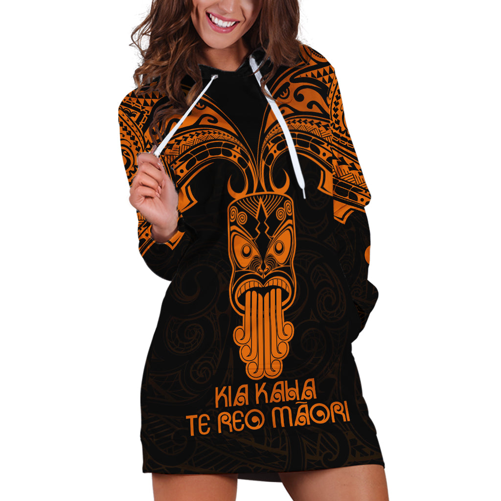 Personalised New Zealand Te Reo Maori Hoodie Dress Kia Kaha Maori Language Week Gold Style - Wonder Print Shop