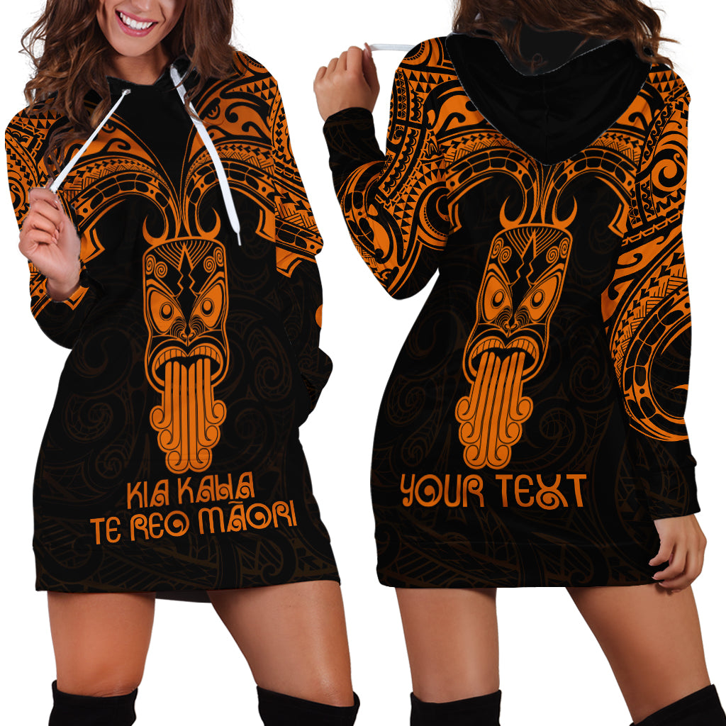 Personalised New Zealand Te Reo Maori Hoodie Dress Kia Kaha Maori Language Week Gold Style - Wonder Print Shop