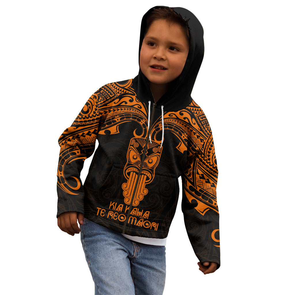 Personalised New Zealand Te Reo Maori Kid Hoodie Kia Kaha Maori Language Week Gold Style - Wonder Print Shop