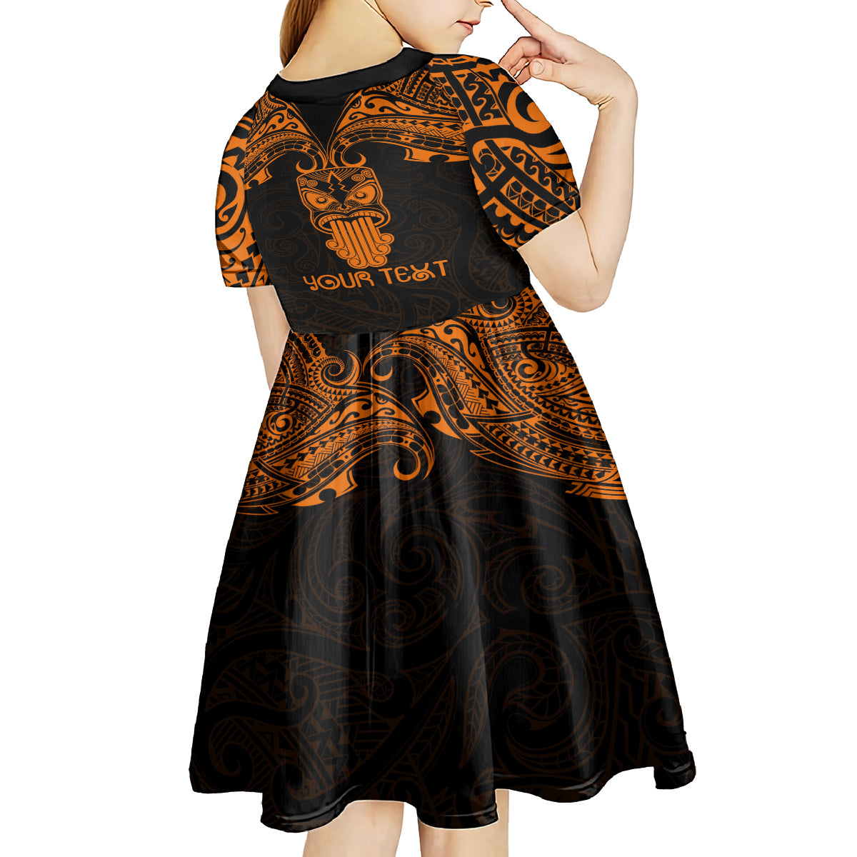 Personalised New Zealand Te Reo Maori Kid Short Sleeve Dress Kia Kaha Maori Language Week Gold Style - Wonder Print Shop