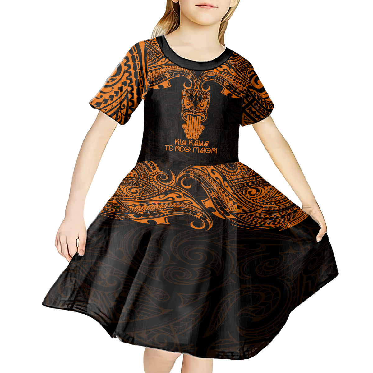 Personalised New Zealand Te Reo Maori Kid Short Sleeve Dress Kia Kaha Maori Language Week Gold Style - Wonder Print Shop