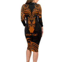 Personalised New Zealand Te Reo Maori Long Sleeve Bodycon Dress Kia Kaha Maori Language Week Gold Style - Wonder Print Shop