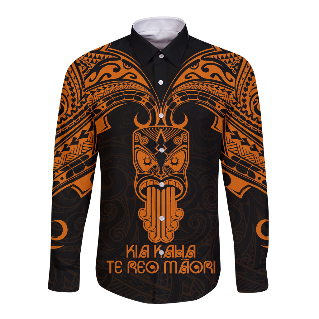 Personalised New Zealand Te Reo Maori Long Sleeve Button Shirt Kia Kaha Maori Language Week Gold Style - Wonder Print Shop