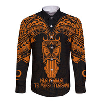 Personalised New Zealand Te Reo Maori Long Sleeve Button Shirt Kia Kaha Maori Language Week Gold Style - Wonder Print Shop