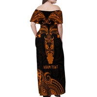 Personalised New Zealand Te Reo Maori Off Shoulder Maxi Dress Kia Kaha Maori Language Week Gold Style - Wonder Print Shop