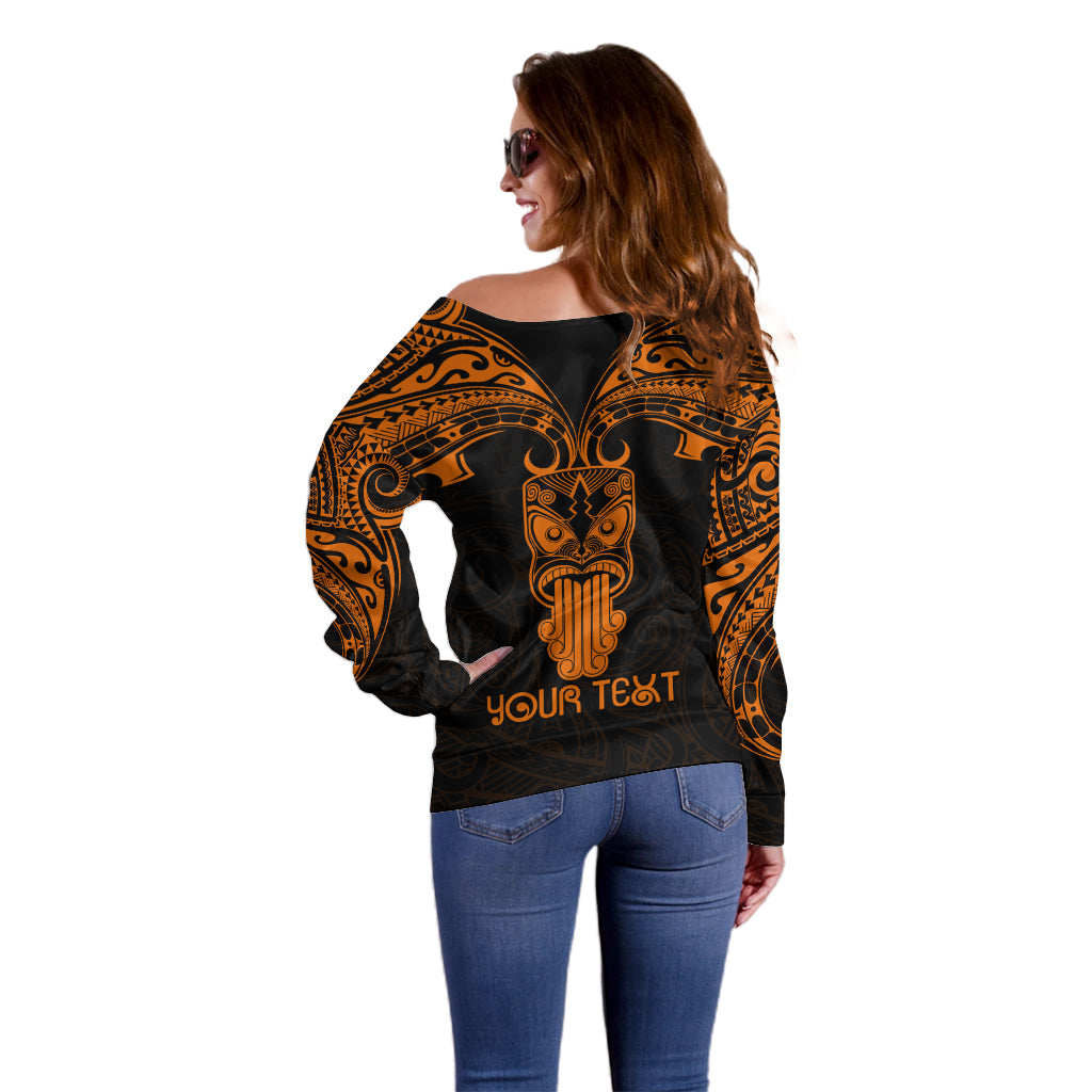 Personalised New Zealand Te Reo Maori Off Shoulder Sweater Kia Kaha Maori Language Week Gold Style - Wonder Print Shop