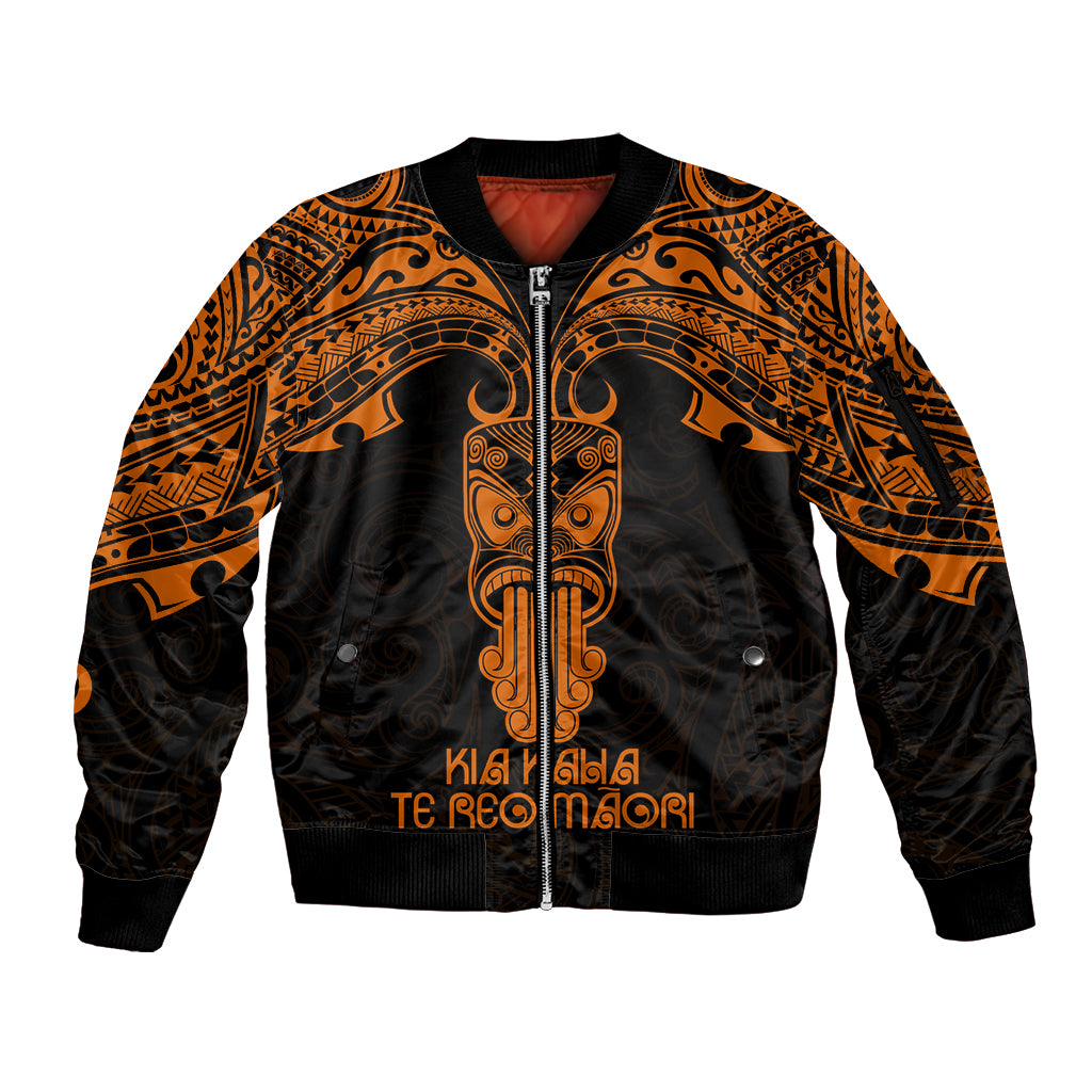 Personalised New Zealand Te Reo Maori Sleeve Zip Bomber Jacket Kia Kaha Maori Language Week Gold Style - Wonder Print Shop