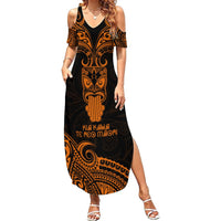 Personalised New Zealand Te Reo Maori Summer Maxi Dress Kia Kaha Maori Language Week Gold Style - Wonder Print Shop