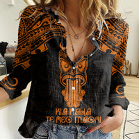 Personalised New Zealand Te Reo Maori Women Casual Shirt Kia Kaha Maori Language Week Gold Style - Wonder Print Shop