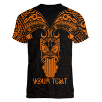 Personalised New Zealand Te Reo Maori Women V Neck T Shirt Kia Kaha Maori Language Week Gold Style - Wonder Print Shop