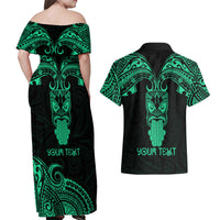 Personalised New Zealand Te Reo Maori Couples Matching Off Shoulder Maxi Dress and Hawaiian Shirt Kia Kaha Maori Language Week Green Style LT9 - Wonder Print Shop