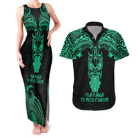 Personalised New Zealand Te Reo Maori Couples Matching Tank Maxi Dress and Hawaiian Shirt Kia Kaha Maori Language Week Green Style LT9 - Wonder Print Shop