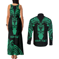 Personalised New Zealand Te Reo Maori Couples Matching Tank Maxi Dress and Long Sleeve Button Shirts Kia Kaha Maori Language Week Green Style LT9 - Wonder Print Shop