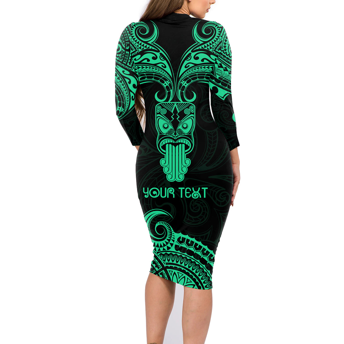 Personalised New Zealand Te Reo Maori Family Matching Long Sleeve Bodycon Dress and Hawaiian Shirt Kia Kaha Maori Language Week Green Style LT9 - Wonder Print Shop