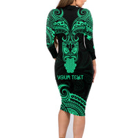 Personalised New Zealand Te Reo Maori Family Matching Long Sleeve Bodycon Dress and Hawaiian Shirt Kia Kaha Maori Language Week Green Style LT9 - Wonder Print Shop