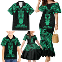 Personalised New Zealand Te Reo Maori Family Matching Mermaid Dress and Hawaiian Shirt Kia Kaha Maori Language Week Green Style LT9 - Wonder Print Shop