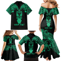 Personalised New Zealand Te Reo Maori Family Matching Mermaid Dress and Hawaiian Shirt Kia Kaha Maori Language Week Green Style LT9 - Wonder Print Shop