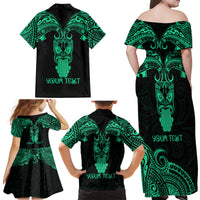 Personalised New Zealand Te Reo Maori Family Matching Off Shoulder Maxi Dress and Hawaiian Shirt Kia Kaha Maori Language Week Green Style LT9 - Wonder Print Shop