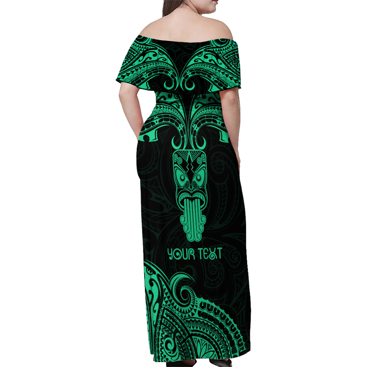 Personalised New Zealand Te Reo Maori Family Matching Off Shoulder Maxi Dress and Hawaiian Shirt Kia Kaha Maori Language Week Green Style LT9 - Wonder Print Shop