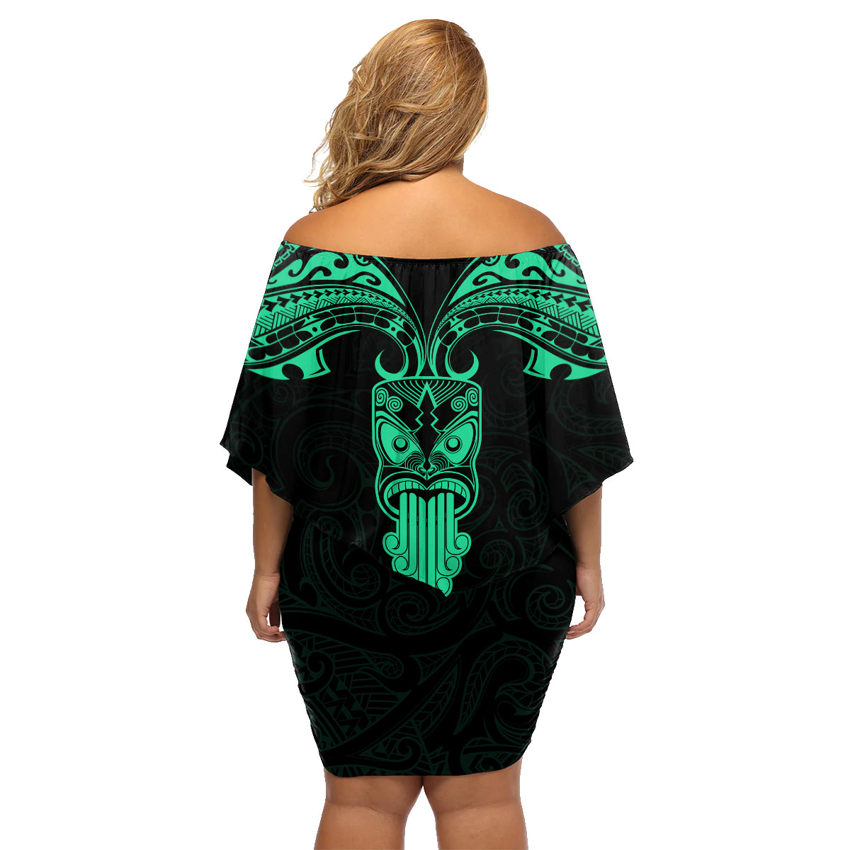 Personalised New Zealand Te Reo Maori Family Matching Off Shoulder Short Dress and Hawaiian Shirt Kia Kaha Maori Language Week Green Style LT9 - Wonder Print Shop