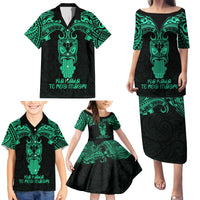 Personalised New Zealand Te Reo Maori Family Matching Puletasi Dress and Hawaiian Shirt Kia Kaha Maori Language Week Green Style - Wonder Print Shop