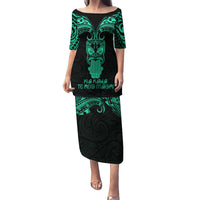 Personalised New Zealand Te Reo Maori Family Matching Puletasi Dress and Hawaiian Shirt Kia Kaha Maori Language Week Green Style - Wonder Print Shop