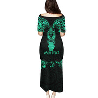 Personalised New Zealand Te Reo Maori Family Matching Puletasi Dress and Hawaiian Shirt Kia Kaha Maori Language Week Green Style - Wonder Print Shop
