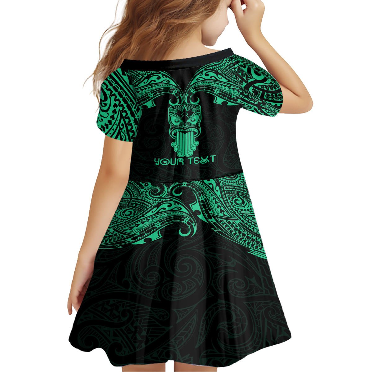 Personalised New Zealand Te Reo Maori Family Matching Short Sleeve Bodycon Dress and Hawaiian Shirt Kia Kaha Maori Language Week Green Style - Wonder Print Shop