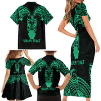 Personalised New Zealand Te Reo Maori Family Matching Short Sleeve Bodycon Dress and Hawaiian Shirt Kia Kaha Maori Language Week Green Style - Wonder Print Shop