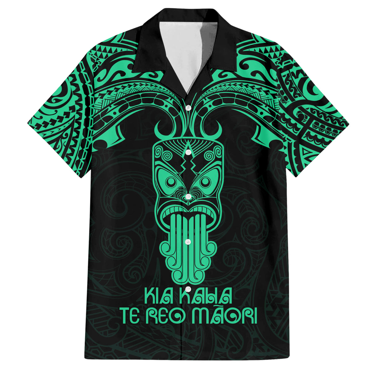 Personalised New Zealand Te Reo Maori Family Matching Short Sleeve Bodycon Dress and Hawaiian Shirt Kia Kaha Maori Language Week Green Style - Wonder Print Shop
