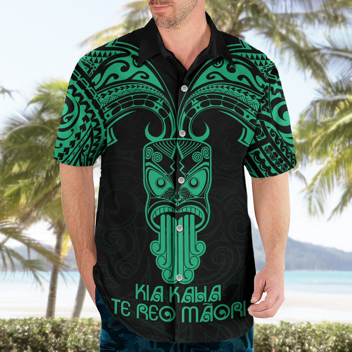 Personalised New Zealand Te Reo Maori Hawaiian Shirt Kia Kaha Maori Language Week Green Style - Wonder Print Shop
