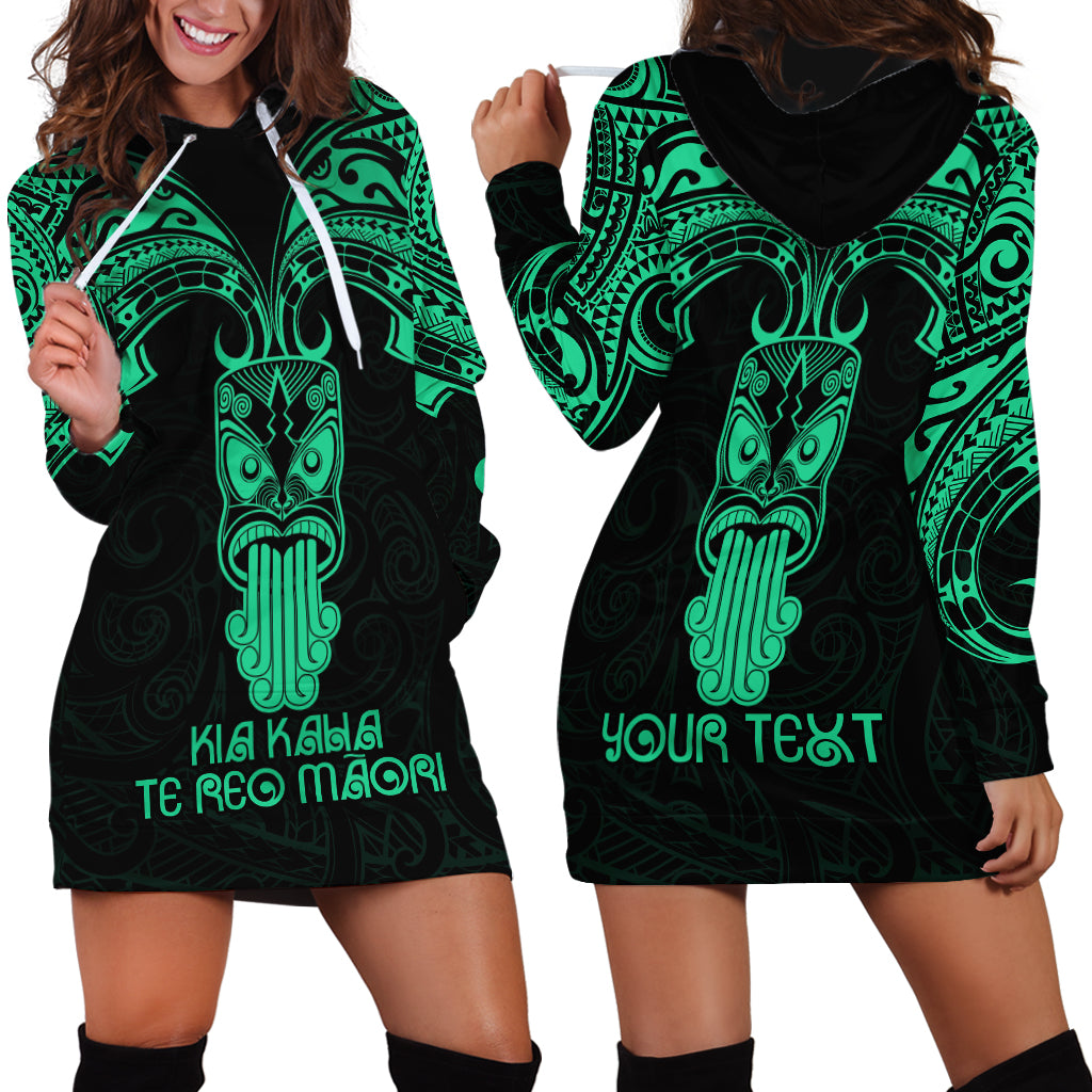 Personalised New Zealand Te Reo Maori Hoodie Dress Kia Kaha Maori Language Week Green Style - Wonder Print Shop