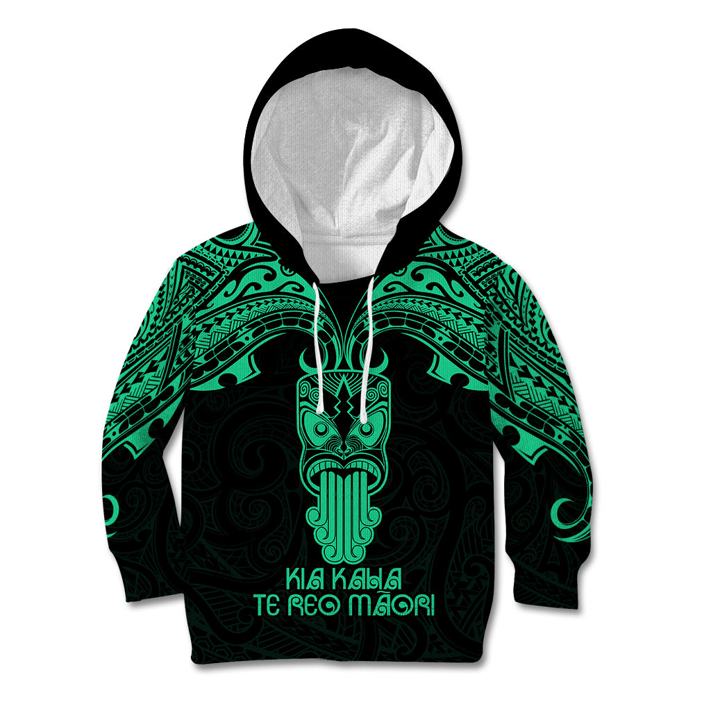 Personalised New Zealand Te Reo Maori Kid Hoodie Kia Kaha Maori Language Week Green Style - Wonder Print Shop