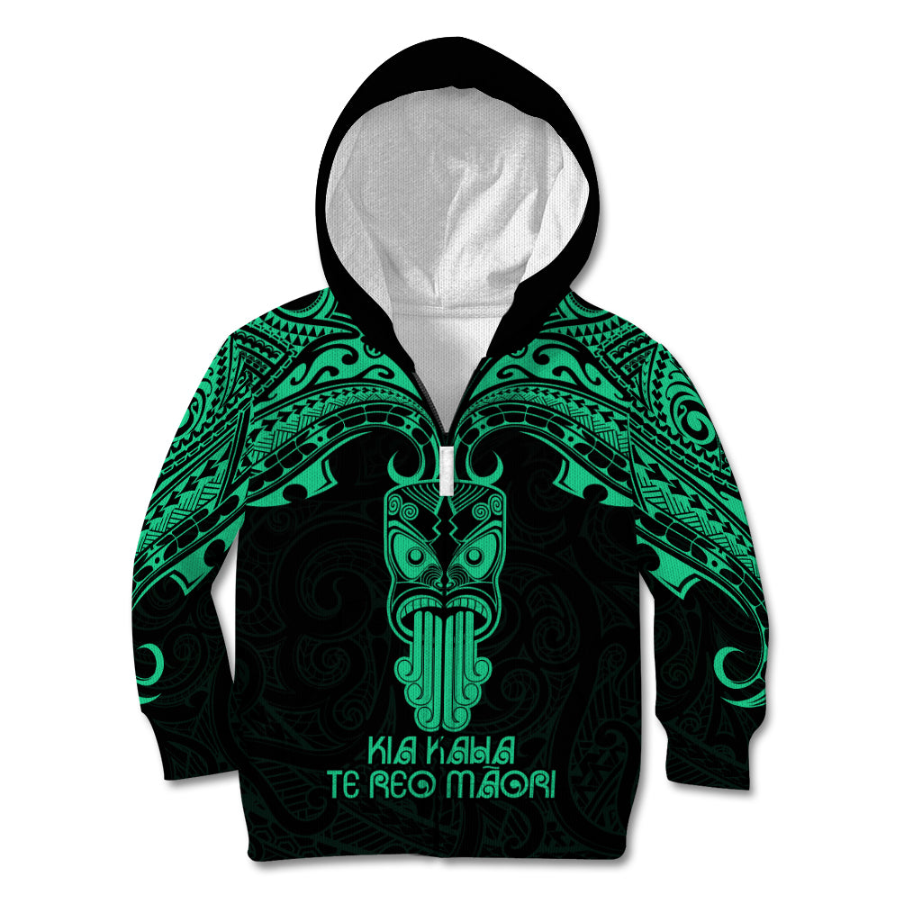 Personalised New Zealand Te Reo Maori Kid Hoodie Kia Kaha Maori Language Week Green Style - Wonder Print Shop