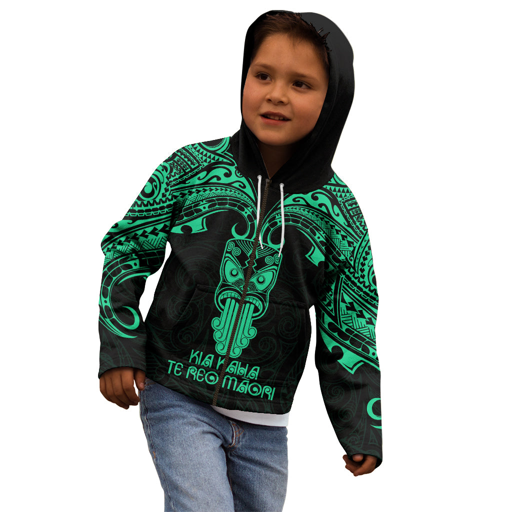 Personalised New Zealand Te Reo Maori Kid Hoodie Kia Kaha Maori Language Week Green Style - Wonder Print Shop