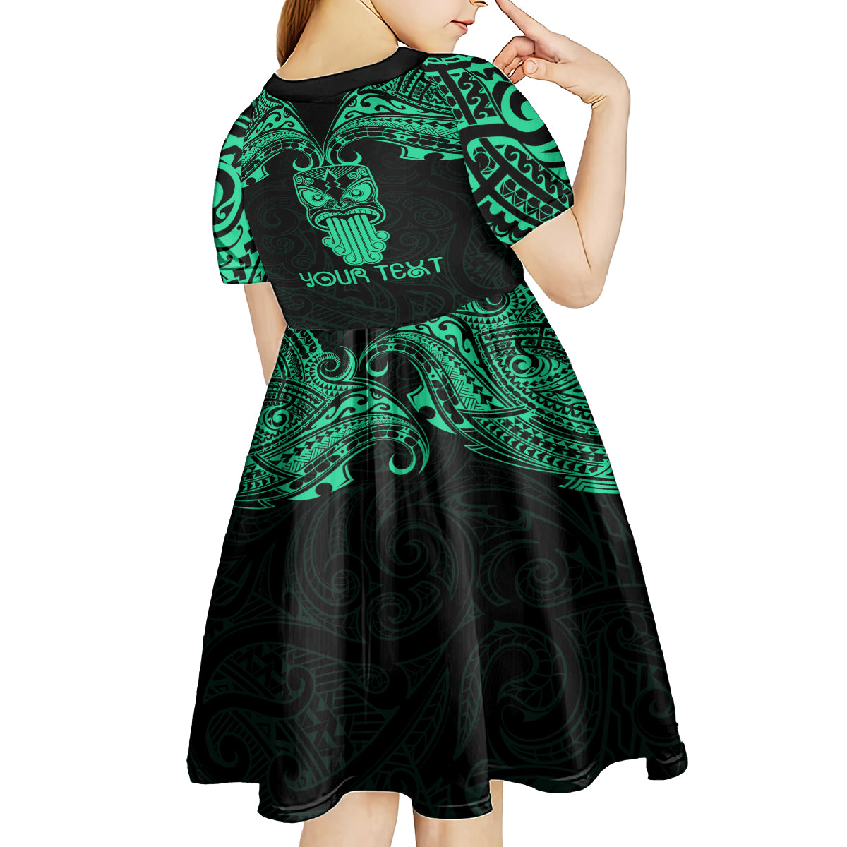 Personalised New Zealand Te Reo Maori Kid Short Sleeve Dress Kia Kaha Maori Language Week Green Style - Wonder Print Shop