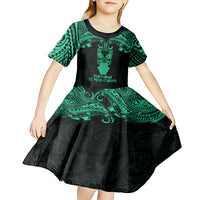 Personalised New Zealand Te Reo Maori Kid Short Sleeve Dress Kia Kaha Maori Language Week Green Style - Wonder Print Shop