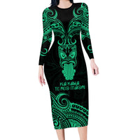 Personalised New Zealand Te Reo Maori Long Sleeve Bodycon Dress Kia Kaha Maori Language Week Green Style - Wonder Print Shop
