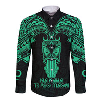 Personalised New Zealand Te Reo Maori Long Sleeve Button Shirt Kia Kaha Maori Language Week Green Style - Wonder Print Shop