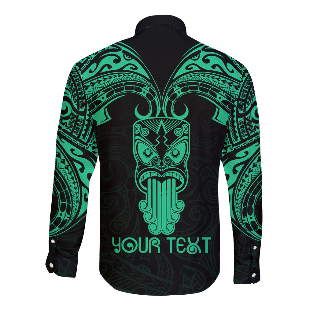 Personalised New Zealand Te Reo Maori Long Sleeve Button Shirt Kia Kaha Maori Language Week Green Style - Wonder Print Shop