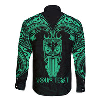 Personalised New Zealand Te Reo Maori Long Sleeve Button Shirt Kia Kaha Maori Language Week Green Style - Wonder Print Shop