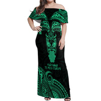 Personalised New Zealand Te Reo Maori Off Shoulder Maxi Dress Kia Kaha Maori Language Week Green Style - Wonder Print Shop