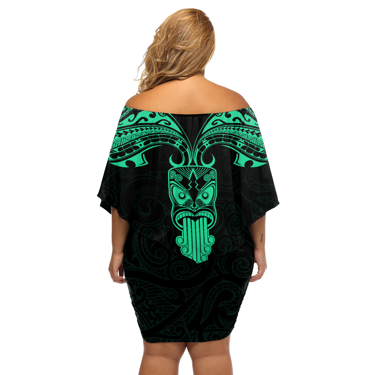 Personalised New Zealand Te Reo Maori Off Shoulder Short Dress Kia Kaha Maori Language Week Green Style - Wonder Print Shop