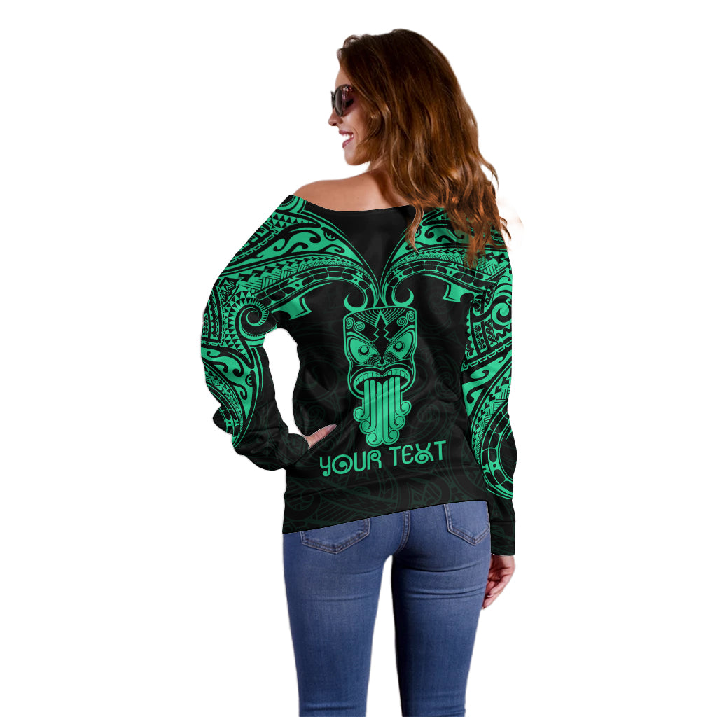 Personalised New Zealand Te Reo Maori Off Shoulder Sweater Kia Kaha Maori Language Week Green Style - Wonder Print Shop