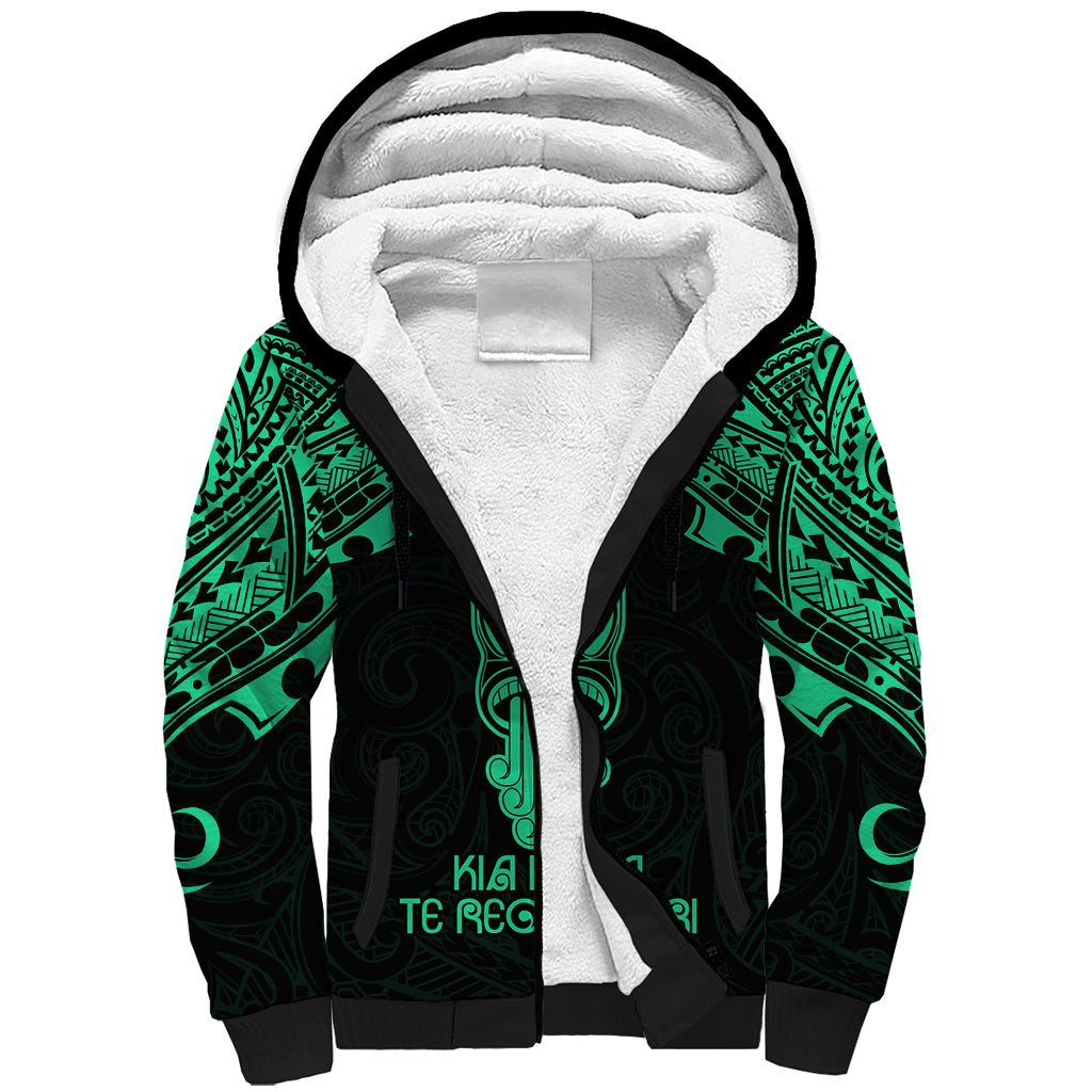 Personalised New Zealand Te Reo Maori Sherpa Hoodie Kia Kaha Maori Language Week Green Style - Wonder Print Shop