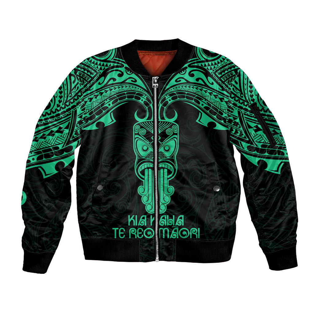 Personalised New Zealand Te Reo Maori Sleeve Zip Bomber Jacket Kia Kaha Maori Language Week Green Style - Wonder Print Shop