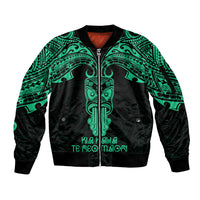 Personalised New Zealand Te Reo Maori Sleeve Zip Bomber Jacket Kia Kaha Maori Language Week Green Style - Wonder Print Shop